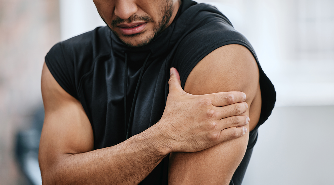 A patient exhibits rotator cuff pain.