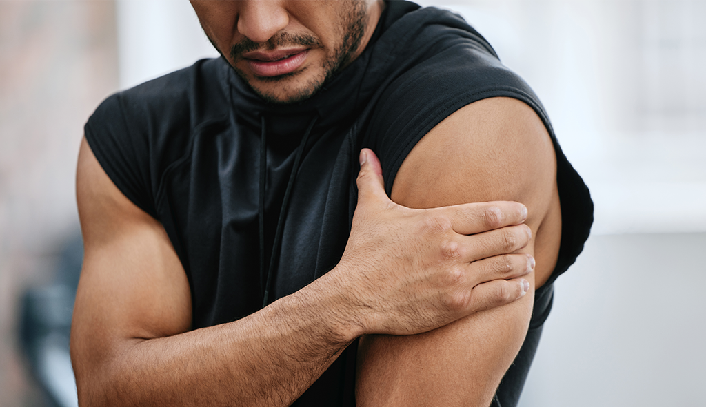 A patient exhibits rotator cuff pain.